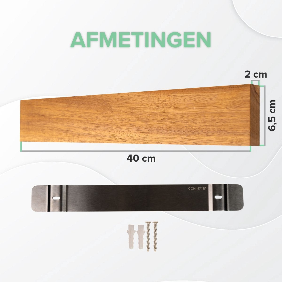 Grand Aimant à Couteaux 40CM - Porte-Couteaux Magnétique en Bois - Fixation par Vis - Bloc à Couteaux Magnétique en Acacia de Coninx - pour 6 à 9 Couteaux de Cuisine