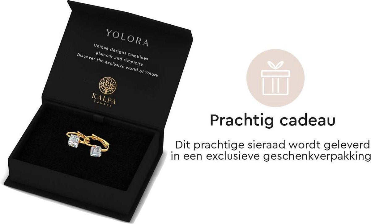 Yolora Dames Oorbellen met Kalpa Camaka Kristallen - Goudkleurig - 18K Geelgoud Verguld
