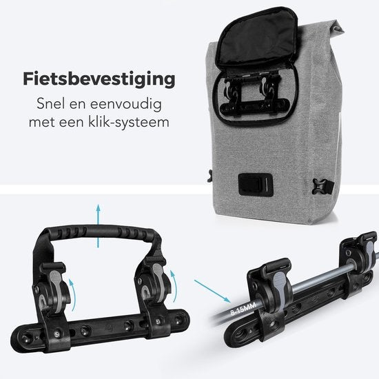 LifeGoods Single Bicycle Bag - Compact - Sac à bandoulière et sac à dos - 25L - Porte-bagages ronds - Imperméable - Gris