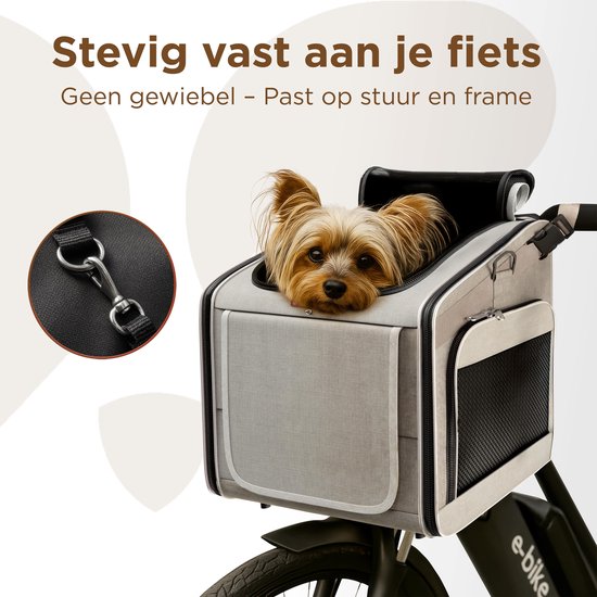 Trevopet® Panier à vélo pour chien - Panier à vélo 4 en 1 pour chien, sac de transport, sac à dos et siège auto - Convient aux vélos électriques - Pour les chiens jusqu'à 8 kg - Gris