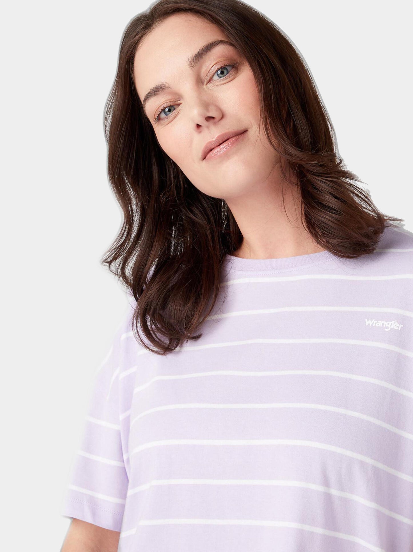 Wrangler T-shirt femme - rayé, coton, taille L, lavande/blanc - coupe oversize, longueur 62 cm, largeur 55 cm