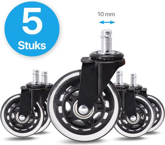Avint Goods Roulettes de chaise de bureau - Roulettes de chaise de bureau - Roulettes pivotantes - 10mm - Lot de 5 - Travailler à domicile sans tapis de chaise de bureau ni protecteur de sol
