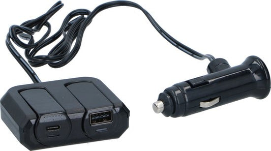 Séparateur de prise allume-cigare Dunlop - USB-A et USB-C - 12V/24V - 4,8 A - 2 appareils simultanément