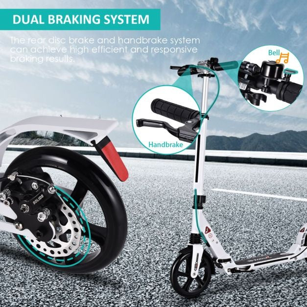 Trottinette pliable Coast avec sonnette et sangle de transport - Réglable en hauteur - Blanc