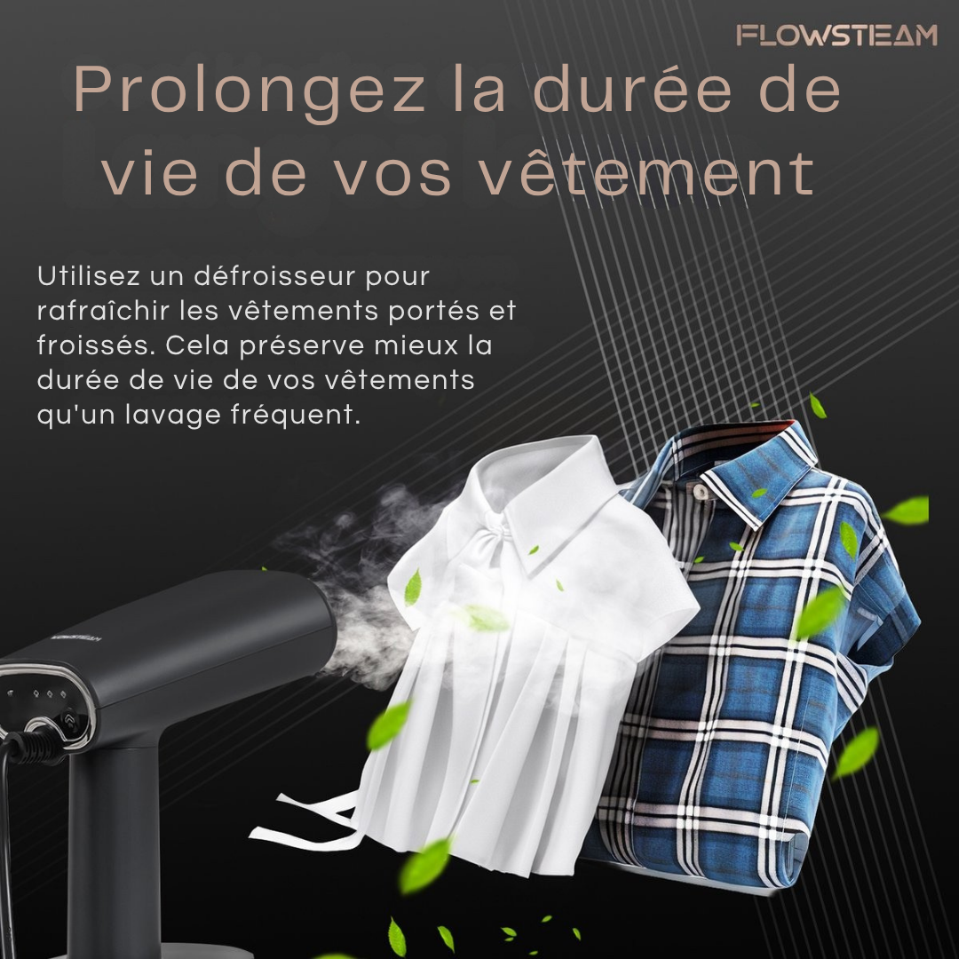 Défroisseur à vapeur FLOWSTEAM® - Réservoir 0,37L - 15 minutes de vapeur continue - 1680 W - Noir