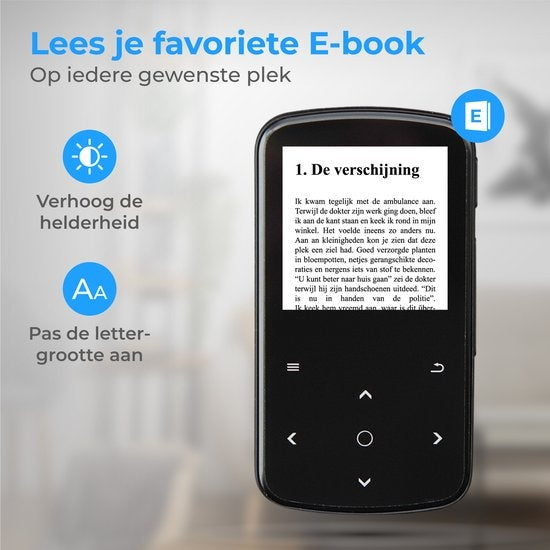 Nuvance - Lecteur MP3 avec écran tactile et Bluetooth - Ecouteurs et carte SD 32GB inclus - avec clip - Enregistreur vocal numérique - avec radio FM - Noir