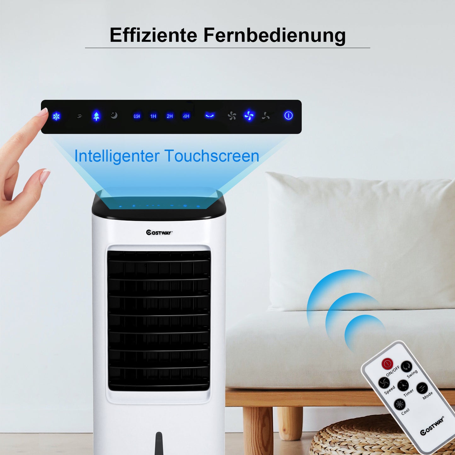 Coast Air Cooler - Humidificateur - 4-en-1 - Avec éléments de refroidissement et télécommande - 65W - Blanc
