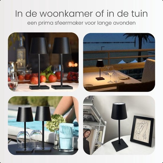 Goliving Lampe de table rechargeable - Sans fil et dimmable - Lampe tactile moderne - Lampe de nuit pour chambre à coucher - 26 cm - Noir