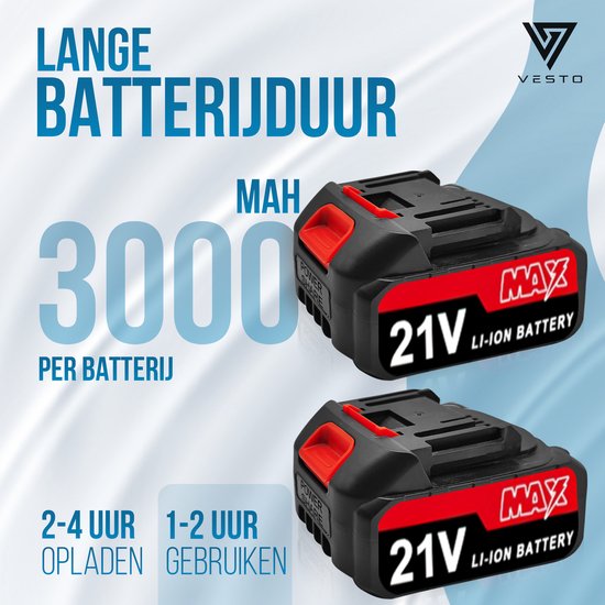 Vesto® Battery Reciprocating Saw - 21V Li-Ion - 2 batteries, lames de scie et étui inclus - course de 25 mm - pour bois, métal et plastique - système de changement rapide - sans fil