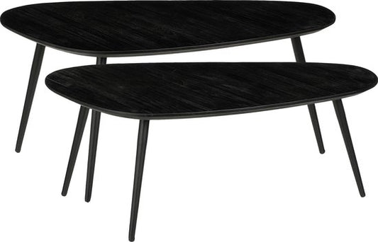 Table d'appoint - Mica Decorations Jailey - Lot de 2 - L84 x L39 x H39 cm - Bois recyclé - Noir
