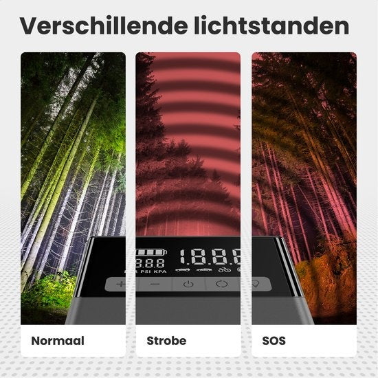 Auronic Jumpstarter - avec compresseur - 12V - 1500A - 16,000 mAh - Aide au démarrage 6-en-1 - Sac de rangement et accessoires inclus - Noir/Gris