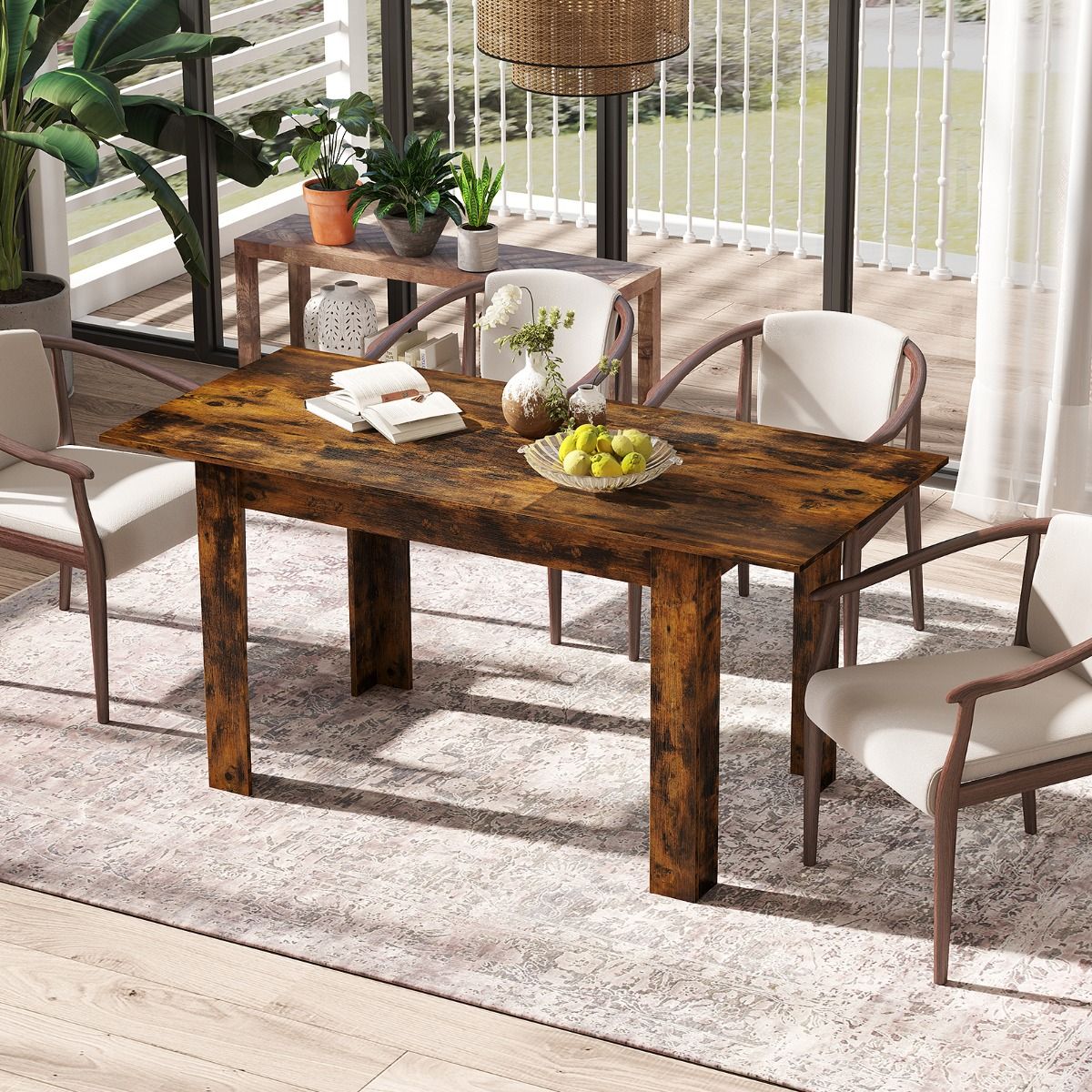 Table à manger extensible Coast - Plateau réglable - Pieds en L - Marron café 158 x 70 x 76 cm