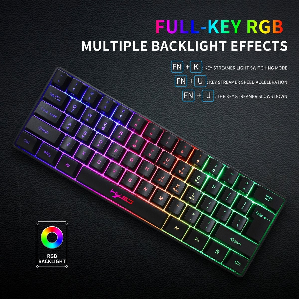 HXSJ L500 RGB Membrane Wireless gaming keyboard - Dual mode (Bluetooth / 2.4G) - 61keys - Qwerty