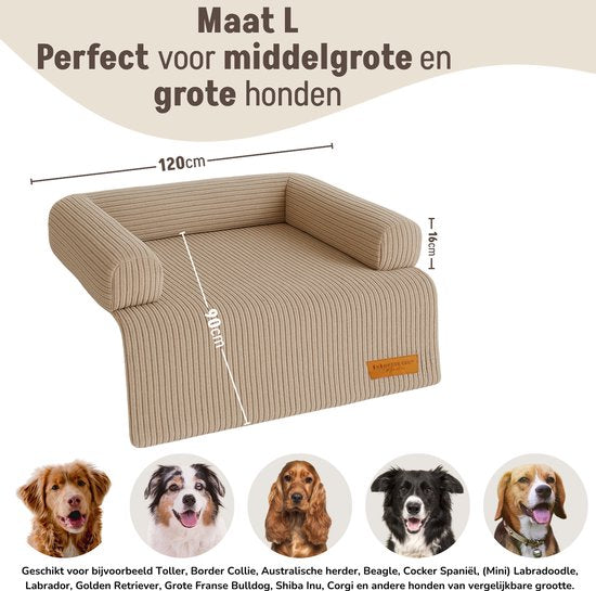 By Cee Cee Original Dog Rug Bench - Panier pour chien - Premium - Entièrement zippé - Tissu côtelé - Mocha Taupe - 120x90 - Taille L