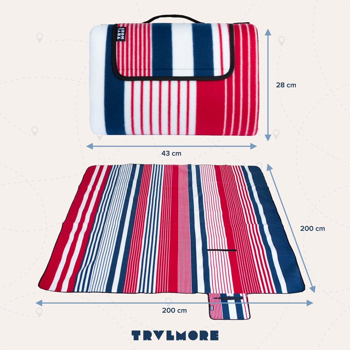 TRVLMORE Tapis de pique-nique pliable XXL - Imperméable - rembourré - 200x200 cm