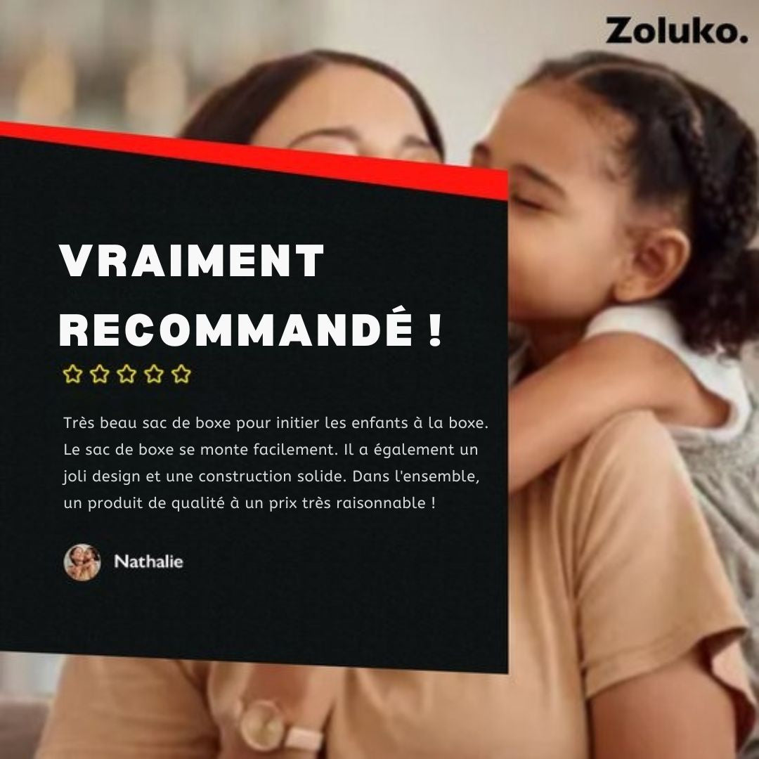 Ballon de boxe sur pied pour enfants Zoluko - Gants de boxe et pompe gonflable inclus - Hauteur réglable - Pour l'intérieur et l'extérieur - noir/rouge