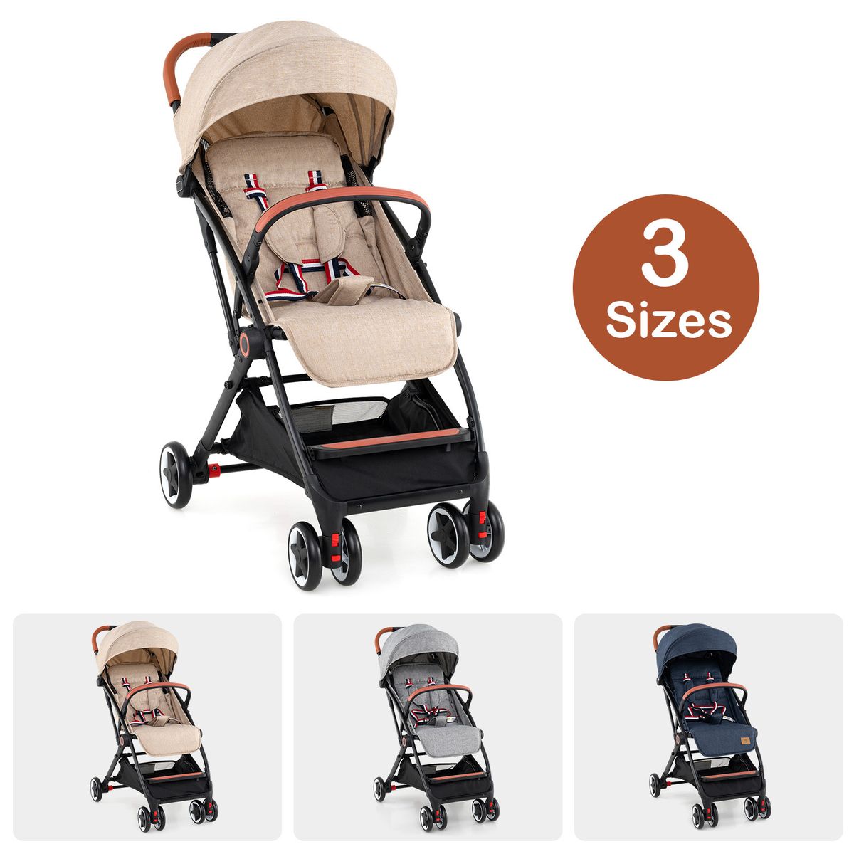 Poussette pliable Coast - dossier et repose-pieds réglables - roues amortissantes - beige