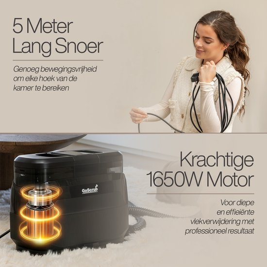 Nettoyeur de tapis GoScrub® 3-en-1 PRO avec raclette – Nettoyeur à vapeur et détachant pour canapés et tapis – Vapeur à 100 °C – Nettoyeur de canapés – Nettoyeur de meubles – Nettoyeur de fauteuils