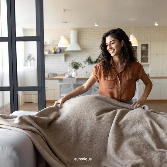 Couverture électrique Auronic - Duo Pack - Couverture chauffante - Polaire Sherpa - 9 niveaux de chaleur - 180x130 - 1 personne - Taupe