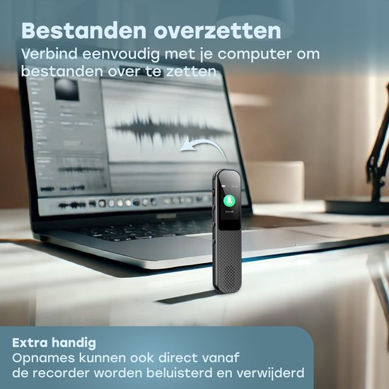 Audyn Voice Recorder Digital - 400 heures d'enregistrement audio - écoute à distance - dictaphone - enregistrements HD 360° - noir
