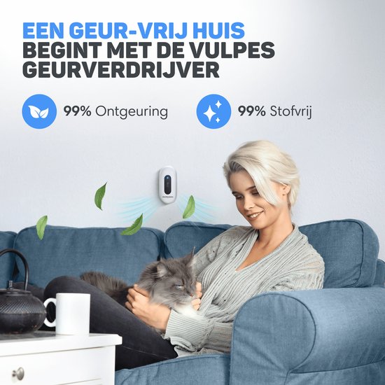 Vulpes Goods® Pets - Éliminateur d'odeurs de bac à litière - Éliminateur d'odeurs de chat - Oxygène actif, ozone et ions - Rechargeable - Éliminateur d'air - Blanc - Version PRO