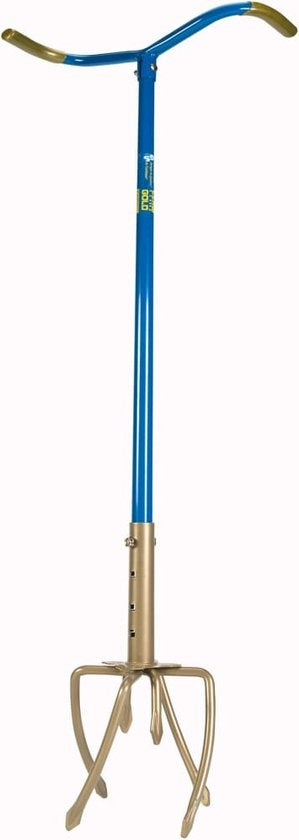 Garden Claw GG921-06 - Fourche à désherber - Longueur réglable 97-106CM - Ameublir le sol, Désherber, Aérer le sol, Cultiver - Bleu/Doré