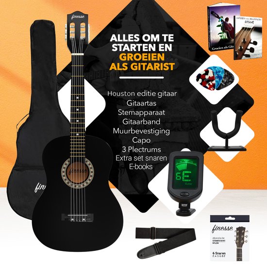 Finesse Acoustic Guitar - Starter Set - Nylon Strings - Guitare classique - Guitare enfant et adulte