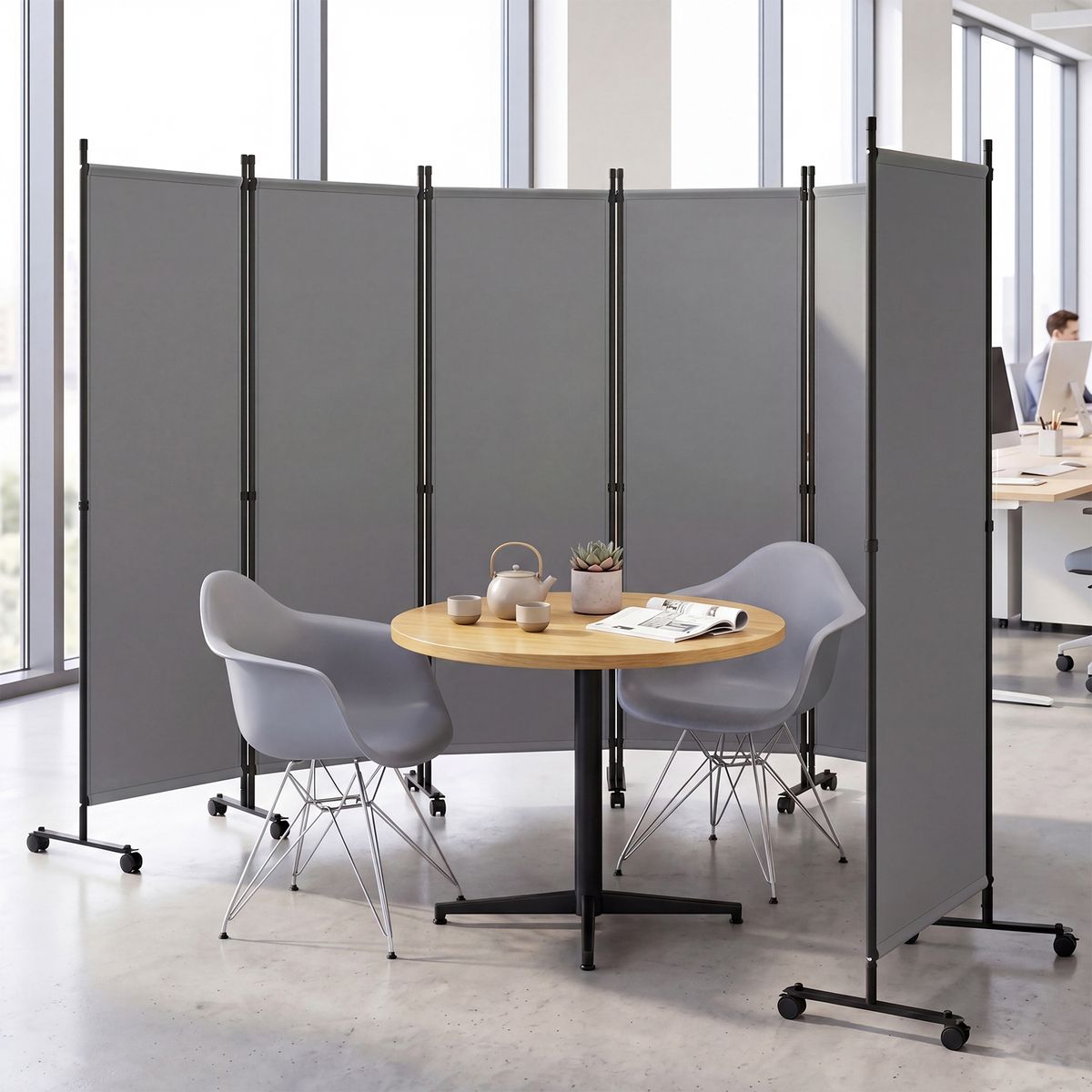 Paravent Coast sur roulettes - 6 panneaux - pliable et flexible - gris