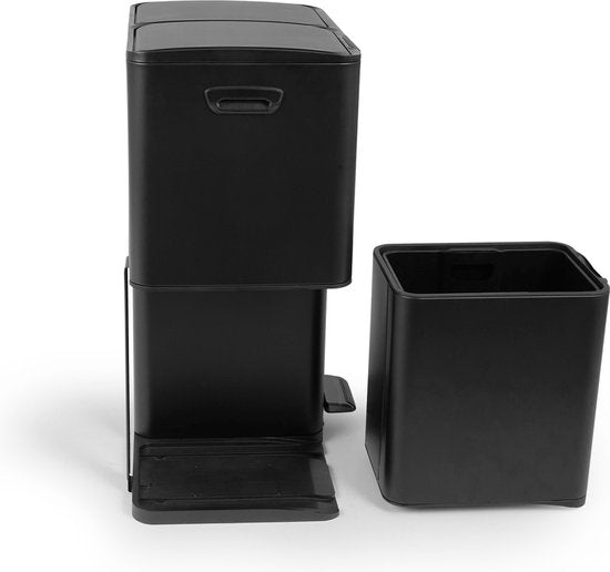 Umuzi Poubelle de nettoyage - 60L - Fermeture douce - Noir mat - Séparation des déchets 3 bacs - 47 x 39 x 72