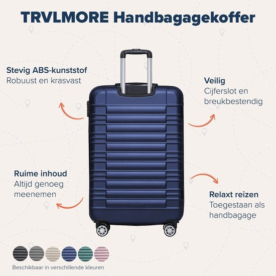 TRVLMORE Valise - Bagage à main - 54x36x20cm - 38L - Bleu foncé