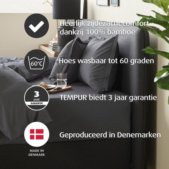 Home by TEMPUR - Housse de couette - 140x200 cm - Anthracite et fibres de bambou - Soie et sans repassage - Chambre à coucher et confort - Régulation naturelle de la température