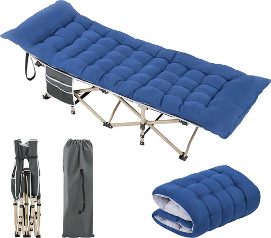 Yaheetech Lit de Camping Pliable 150 kg - Comprend un matelas souple et des compartiments latéraux ainsi qu'un sac de transport - Pour le camping et le bureau - Gris et Bleu 600D Oxford et Métal - 191 x 67 x 56 cm