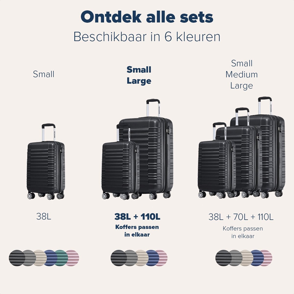 TRVLMORE Set de valises - 2 pièces - 38L (bagage à main) + 110L - Noir