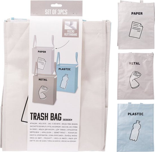 Lot de 3 sacs poubelle recyclables - sacs de rangement résistants pour le tri sélectif.