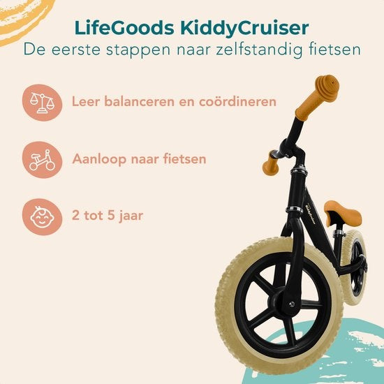 LifeGoods KiddyCruiser Balance Bike - 2 ans - Garçons/ filles - Noir