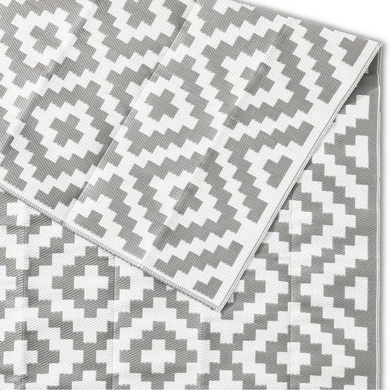 Goliving Tapis d'extérieur Summer Diamond - Tapis de jardin - Tapis d'extérieur - Tapis - Tapis de jardin - Réversible - Sac de transport inclus - 183 x 290 cm - Gris/Blanc