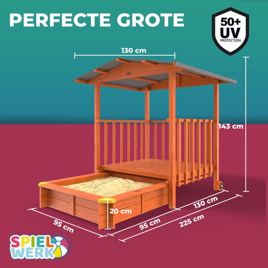 Spielwerk Sandbox - Bois Toit solaire UV 50+ Merle - 143x130x130cm