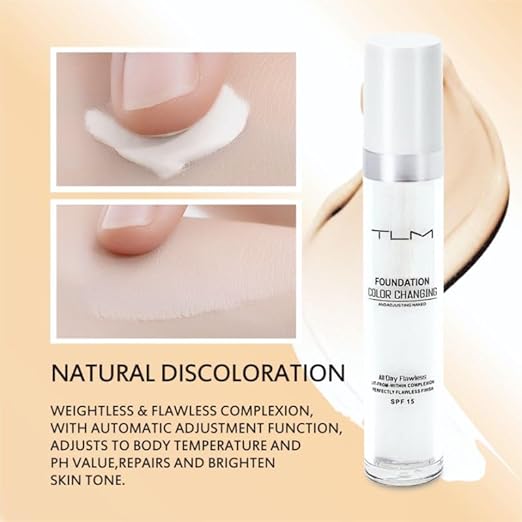 **Fond de teint TLM - fond de teint qui change de couleur - s'adapte automatiquement à la couleur de votre peau - léger, hydratant et hypoallergénique - couvrance 24 h - résistant à l'eau - maquillage Ultra HD**