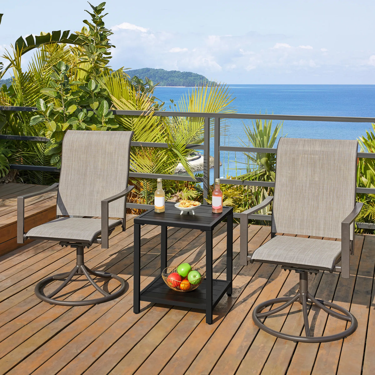 Yaheetech Table de jardin à deux niveaux, table d'appoint 45 × 45 × 54 cm, noire