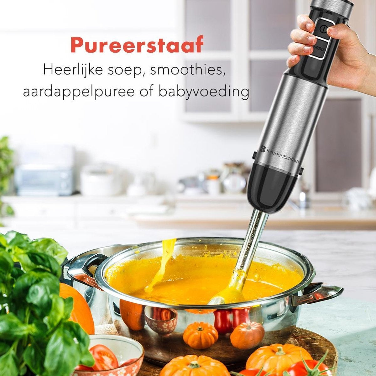 Mixeur plongeant 4 en 1 - KitchenBrothers - Hachoir - 800W - 600ML - Acier inoxydable