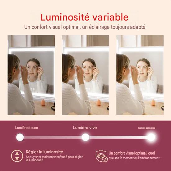 Fraay® Hollywood Mirror with Lighting 60x50cm - 3 Light Stages - Make-up Mirror with 10x Magnification Mirror - LED Strip Lighting Dimmable - Incl. 2 Beauty Blenders and Powder puff