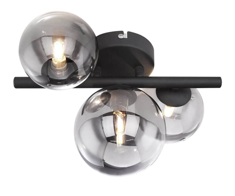 Plafonnier Globo Riha - Noir avec verre fumé - 20,8 x 28,3 cm