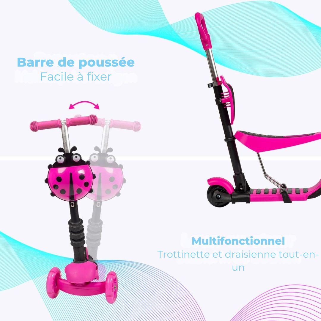 Trottinette enfant LifeGoods - 3 roues lumineuses - 3 -8 ans - Garçons/Filles - Rose