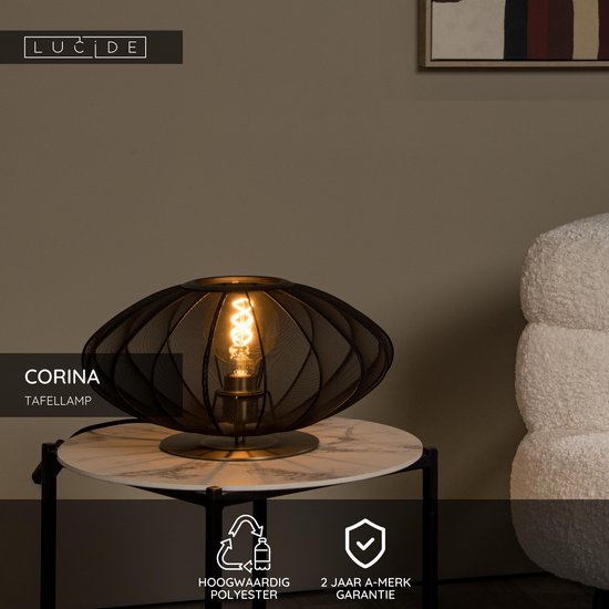 Lucide CORINA - Lampe de table - Ø 40 cm - 1xE27 - Noir - Japandi