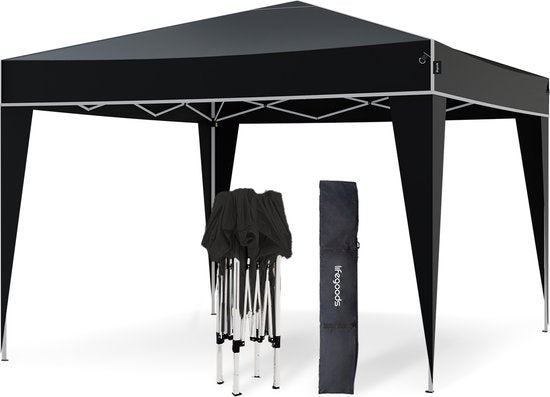 LifeGoods Party Tent Plus - Tente pliante - 3x3m - Montage facile - Armature renforcée - Imperméable - Sac de transport - Noir