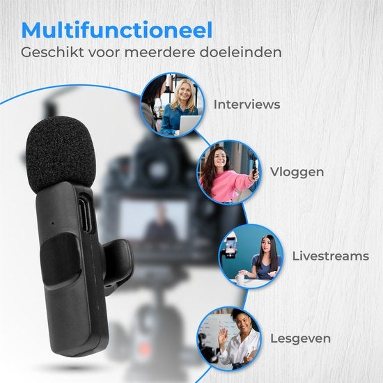 Nuvance - Microphone sans fil - Microphone Tie Pin - Adapté à Usb-C & Apple Lightning - Microphone Lavelier - Plug & Play