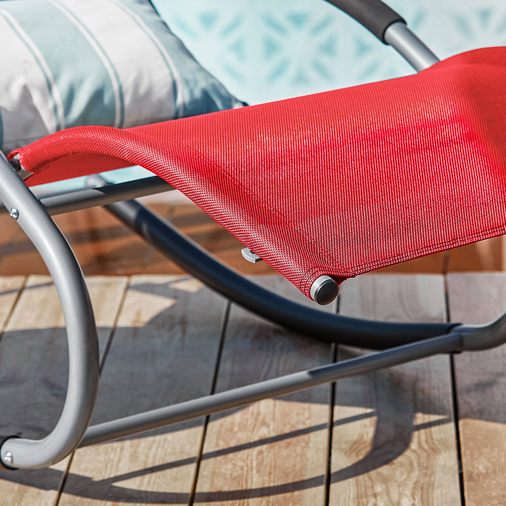SoBuy OGS28-Rx2 Chaises longues Lot de 2 - Rouge - 143x57x85 cm - Chaises à bascule ergonomiques avec appui-tête et pochette latérale