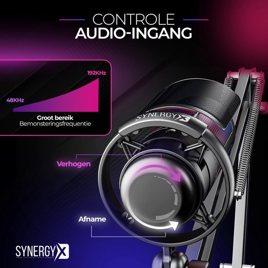 SynergyX SonicFlex Pro Microphone - Microphone de jeu USB avec bras - PC Gaming - Convient pour PC/PS4/PS5 - RGB - Podcast - Gaming - Streaming - Noir