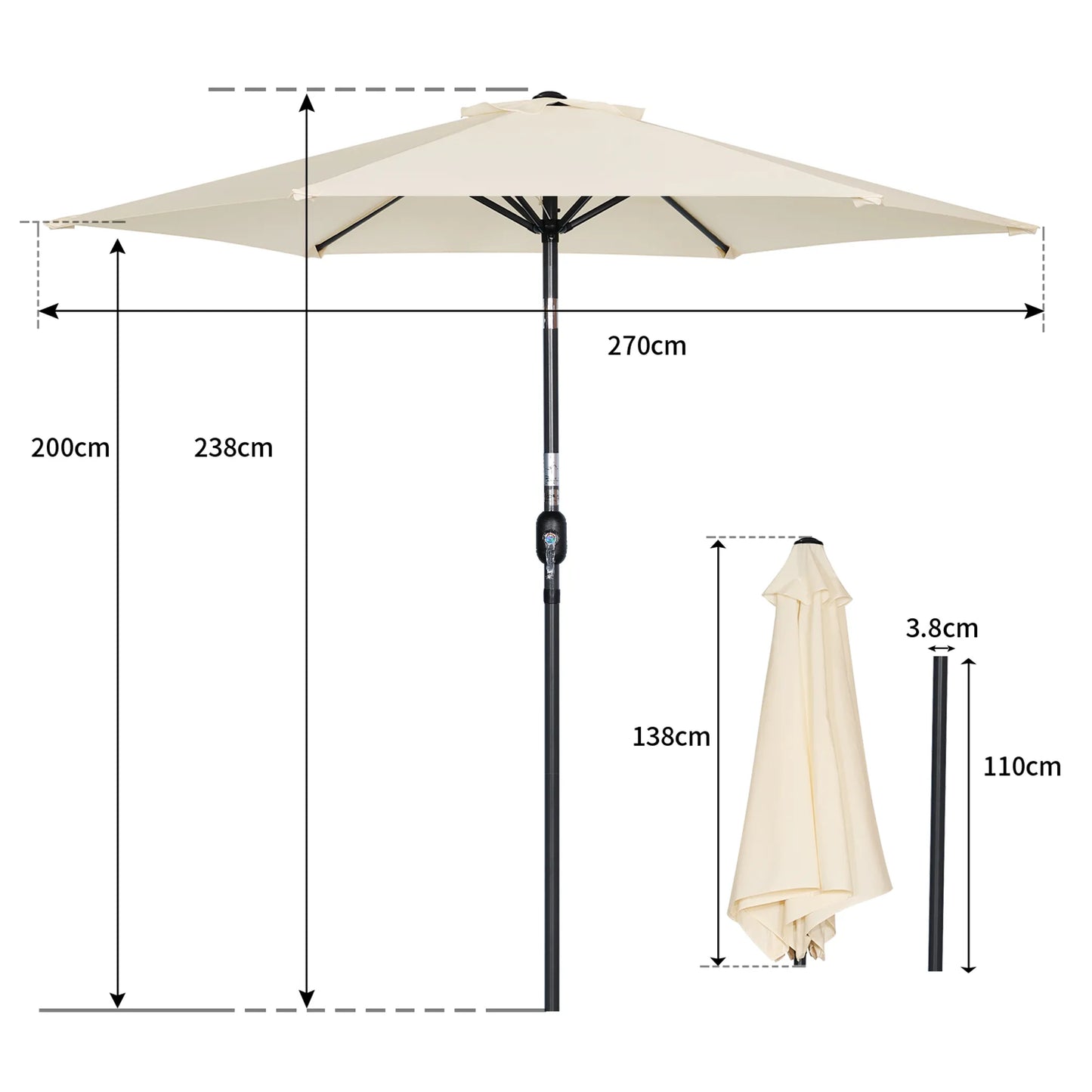 Angel Living Parasol - Ø270 cm - Inclinable - Crème