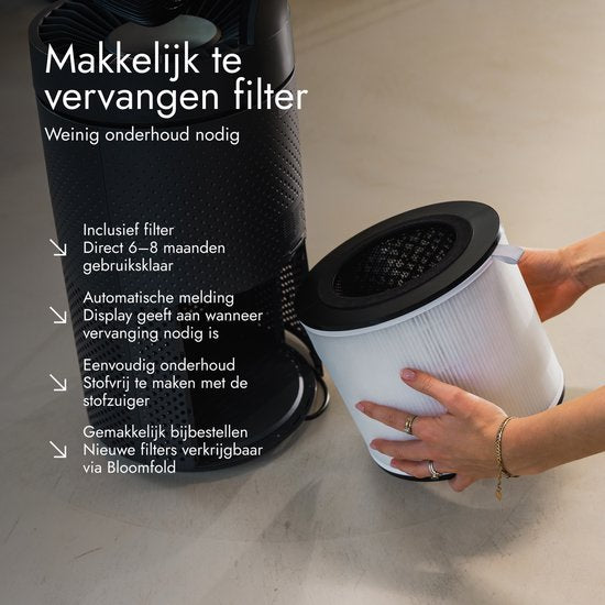 Ventilateur et purificateur d'air Bloomfold Cyclone – Filtre HEPA H13 et rayonnement UVC – CADR de 400 m³/h – Purificateur d'air - Classe de filtration médicale contre le pollen et les particules fines